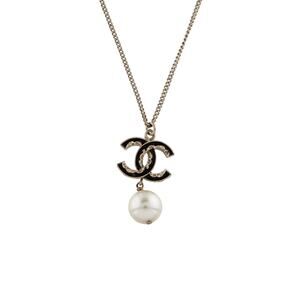 Chanel Faux Pearl Enamel CC Logo Pendant Necklace